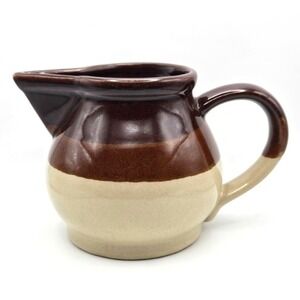 Vintage Ceramic Creamer Pitcher Brown Beige Farmhouse‎ Country Kitchen Decor